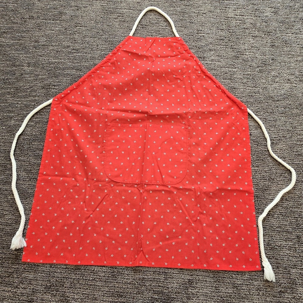 Vintage Sodahl Cottagecore Dotted Floral Red White Kitchen Apron‎ Rope String